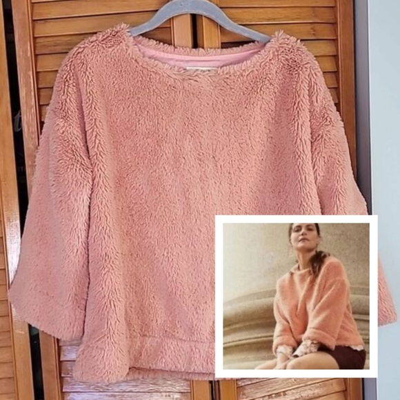 Madewell Sweaters - Madewell Faux Fur Teddy Sweater Pullover Blush Pink XS Cozy Soft